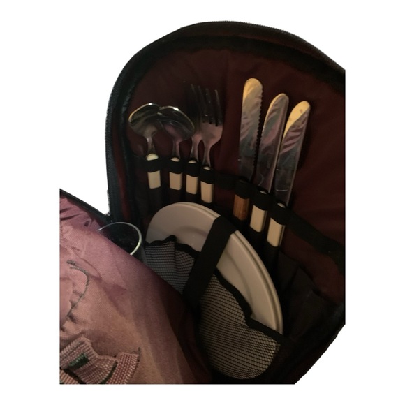 Picnic Backpack Cooler-burgundy Set for 2 - New w/o tags - Picture 3 of 5